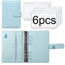 A6 바인더 예산 PU 가죽 플래너 시스템 투명 지퍼 비용 시트 노트북 주머니 현금 봉투 정리함, Sky blue with bag