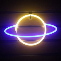 네온사인 led 간판 인테리어 무드등 개업 조명 음식점 바 장식 라이트 플래닛 파티 벽걸이 램프 배터리 전원, 노랑 파랑