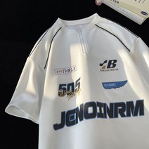 박시 티셔츠 팀복 힙합 오토바이 레이싱 루즈핏 320g 무거운 야구 칼라 슈트 반팔 여름 청 유행 브랜드 느슨한 하프 지퍼 옷