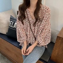 2023 아일랜드 하라주쿠 스타일 원피스 V 넥 쉬폰 셔츠 스위트 탑 블라우스