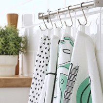 이케아 RINNIG 린니그 IKEA 순면 행주 4개입 북유럽주방수건 화이트/다크그레이 화이트/그린, 화이트/그린패턴