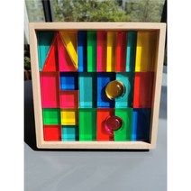 몬테소리 원목교구 가베 완구 블록 쌓기 원기둥 완구 레인보우 컬러 발도르프 우드, 28pcs in wood tray, M