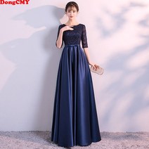 드레스 파티 이브닝 DONGCMY 우아한 레이스 새틴 네이비 블루 베스티도스 여성 파티 가운 롱 포멀 이브닝, 05 10, 01 네이비 블루