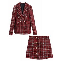 봄자켓 트위드자켓 Traf red plaid tweed blazer 여성용 더블 27