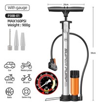 Xunting 자전거 펌프 인플레이터 맥스 160PSI 플로어 프레스타 및 슈레이더 밸브용 압력 게이지 액세서리, P38B-01 with Gauge, CHINA