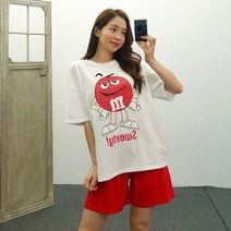 초코맨 프린팅 루즈핏 반팔 반바지 트레이닝세트 홈웨어