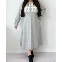 (77-110/2size) 미야 날씬해보이는 아가일 체크 긴팔 원피스 빅사이즈 봄 플레어