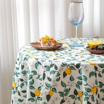 [레브라이프] 레몬 면린넨 식탁보 테이블보, 4인용
