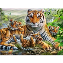 MJS 보석십자수 특대형 100 x 80 cm 풍수 해바라기 패브릭형, 호랑이 가족