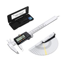 eSynic 버니어 캘리퍼 150mm/6인치 + 필러 게이지 스테인리스 스틸 바디 전자 분수/인치/미터법 변환 측정 도구 길이 너비 깊이 내부 지름 외부