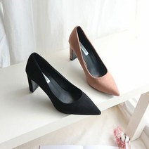 스웨이드 스켈레토힐 8.5cm 하이힐 스퀘어굽 빅사이즈