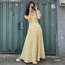 스타일아유 여성 브이넥 플라워 꽃무늬 나염 롱 원피스 여름 휴양지 비치 휴양지