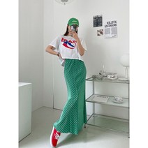옷쁨-여성 봄 여름 가을 롱 도트 머메이드 스커트