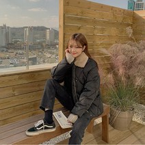 [예쁨시전] 여성 체크 점퍼 숏패딩