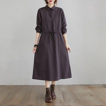 Yanda 봄가을 큰언니 빅사이즈 긴팔 롱원피스 무지 여성 긴팔케주얼