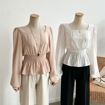 라임 허리스모크셔링 블라우스