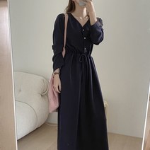 [스위트플러스] 임부복 링클프리 브이넥 반오픈 스트링 수유원피스