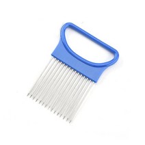 마늘슬라이서 편썰기 생강 파채 만능 다지기 Stainless Steel Onion Needle Fork Vegetable Fruit Slicer T, 03 Blue