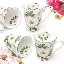 본차이나 도자기 머그세트 2P (커피잔 찻잔 물컵 라떼잔 집들이 엔틱 선물세트), 마르키머그(웨이브)2p