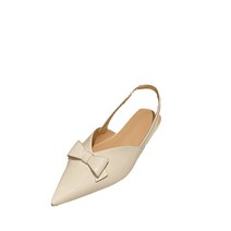 리본 슬링백 힐 플랫슈즈 단화 화이트 실버 Q2030122