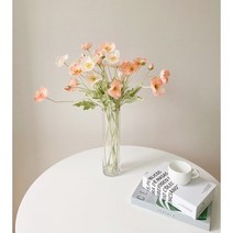 양귀비 조화 장식 피치코랄 생화같은 인테리어 수입 고급 실크플라워 카페 꽃다발 부쉬, 화이트