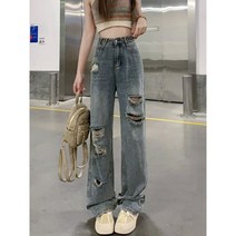 퀸앤조이 빅사이즈 데미지 찢청 밴딩 데님팬츠