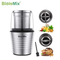커피그라인더 분쇄기BioloMix 2-in-1 습식 및 건식 이중 컵 300W 전기 향신료 커피 콩 그라인더 스테인레스, 01 220-240V50-60Hz_02 UK, 02 UK