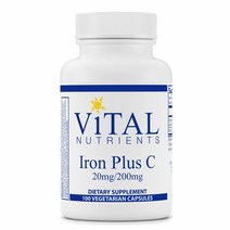 Vital Nutrients Iron Plus C 20mg 200mg 바이탈 뉴트리언트 철분 플러스 비타민C 100정, 1개, 100