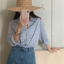 [예쁨시전] 여성 체크 심플 셔츠