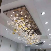 현대적인 대형 프로젝트 샹들리에 호텔 빌라 계단 거실 단풍잎 예술 장식 걸이식 램프 광택 맞춤형, 03 L100xW40xH50cm_01 웜 화이트