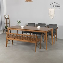 라로퍼니처 엘라 1900 고무나무 원목 6인 식탁 세트, 식탁+의자3+원목벤치1