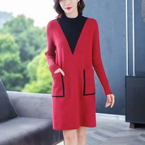 여성 반폴라 니트원피스 캐주얼 미디 원피스