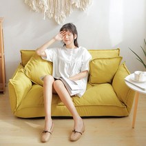 다리없는 쇼파 2인 1인 좌식쇼파 낮은쇼파 패브릭 소파, 더블 레그리스/레몬 옐로우