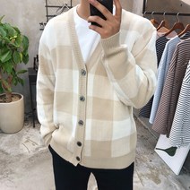 용된다 남자 체크 스퀘어 오버핏 가디건