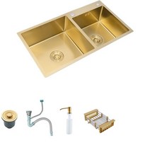 사무실 싱크대 미니 추천 골드 더블 장 주방 싱크 304 스테인레스 스틸 카운터 위 스트레이너 드레인 헤어, 06 80x45