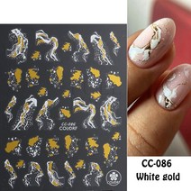 치크네일 포도네일 블루 대리석 네일 스티커 잉크 폴란드어 골드 브론징 단어 잎 데칼 봄 꽃 슬라이더 매니, 한개옵션1, 88 CC-086 White Gold