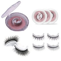 WGEGO 자가 접착 인조 속눈썹 - 천연 3D 속눈썹 방수 재사용 가능한 라이너 또는 접착제 필요 없음 3초 동안 착용 여성을 위한 자연스러운 선물 336114