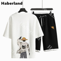 Haberland 남성 여름 캐주얼 시원한 트레이닝세트 오버핏 속건 반팔티 5부 밴딩 반바지 홈웨어 운동복 등산복 낚시복