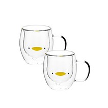 트래블앤쿡 동물 캐릭터 내열 이중유리 머그컵 세트, 2개, Duck