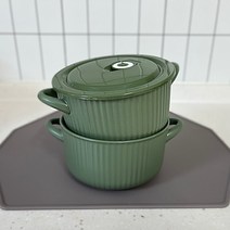 유니드언 전자레인지 도자기 계란찜 라면 용기 뚜껑 세트, 냄비형(900ml), 그린