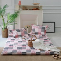 단잠 푹신한 사계절 순면 누빔 요커버 바닥 요 매트 커버, 플라워-핑크