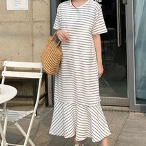 퍼니걸스 6359 데일리 라운드 단가라 플레어 반팔 롱 원피스 여성의류