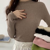 여자 이너 웨이브 폴라 반목 슬림 베이직 골지 니트티
