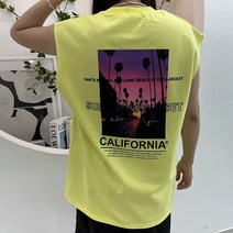 휴가룩 비치 썸머 선셋 남녀공용 민소매 형광 오버핏 나시 티셔츠 3color