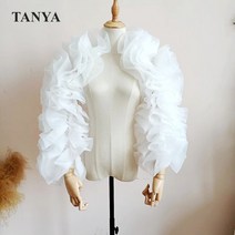 웨딩 숄 망토 케이프 여성용 퍼프 얇은 명주 그물 소매 긴 탈부착 재킷 세트 격식있는 우아한 손가락 없는 장갑