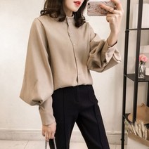 2020 봄 new 심플 단색 스탠드 칼라 여성 블라우스 빅사이즈 긴팔 패션 셔츠 8931 50
