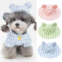 빼꼼귀 체크 강아지 버킷햇 / 고양이 애견 모자 여름