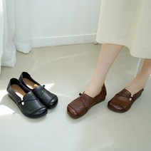 중년여성 품질좋은 명품 소가죽 로퍼 발편한 굽낮은 단화