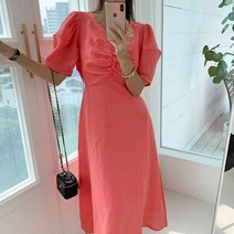 하이데일리 제키 퍼프 린넨 롱원피스