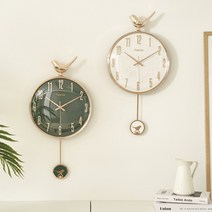 무소음 골드버드 추시계 벽시계 로즈골드 모던 인테리어 거실 사무실 시계, 브라운